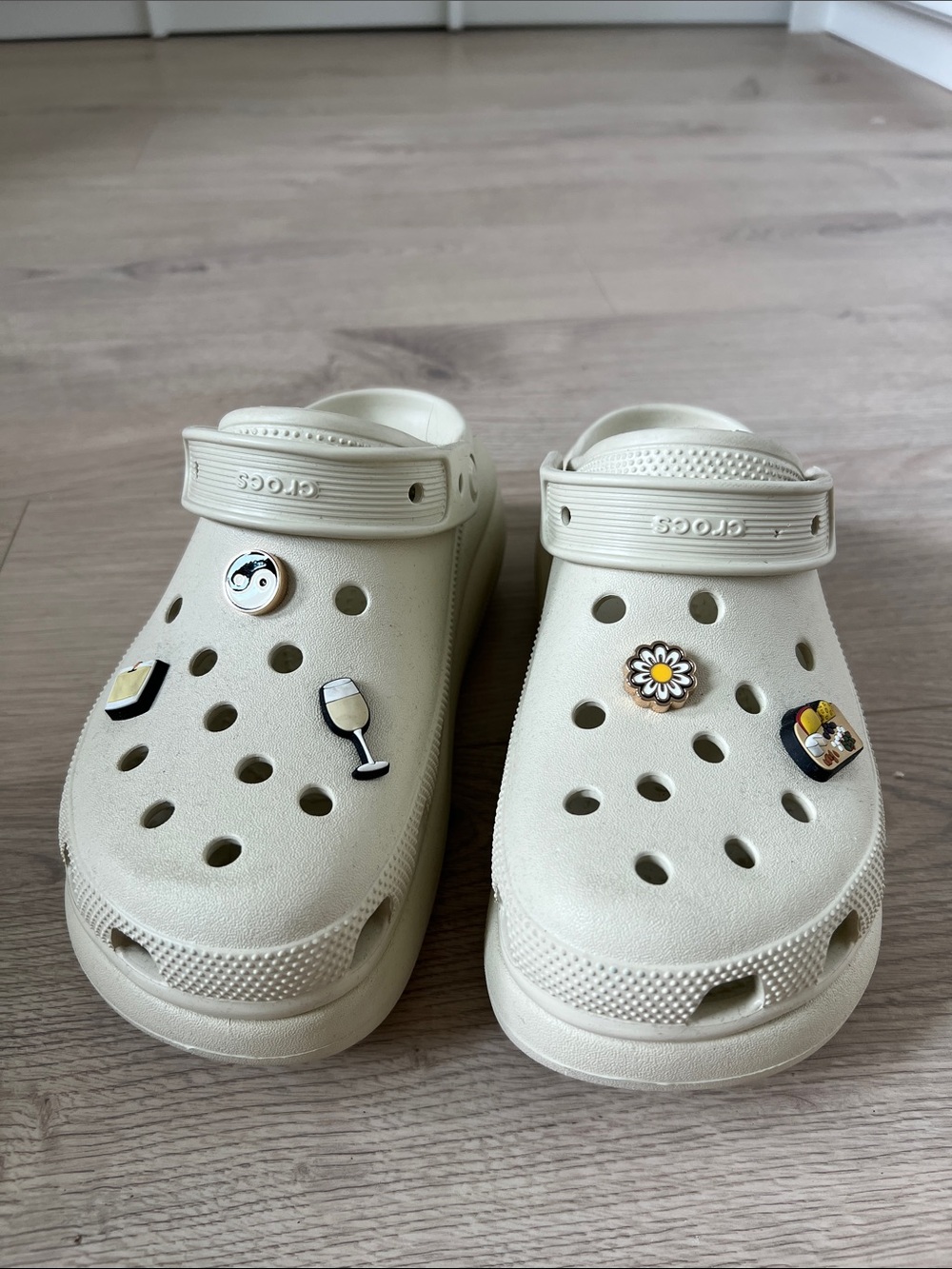 CROCS Cream Clog Sandals with Decorative Charms